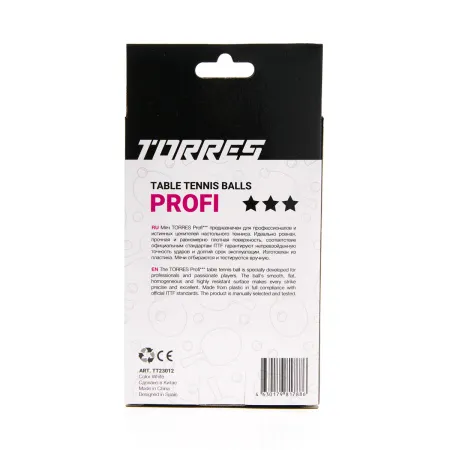 Мяч для наст. тенниса TORRES Profi 3*, TT23012, диам. 40+мм, упак. 6 шт, белый за 338.30 ₽ купить в Иванове