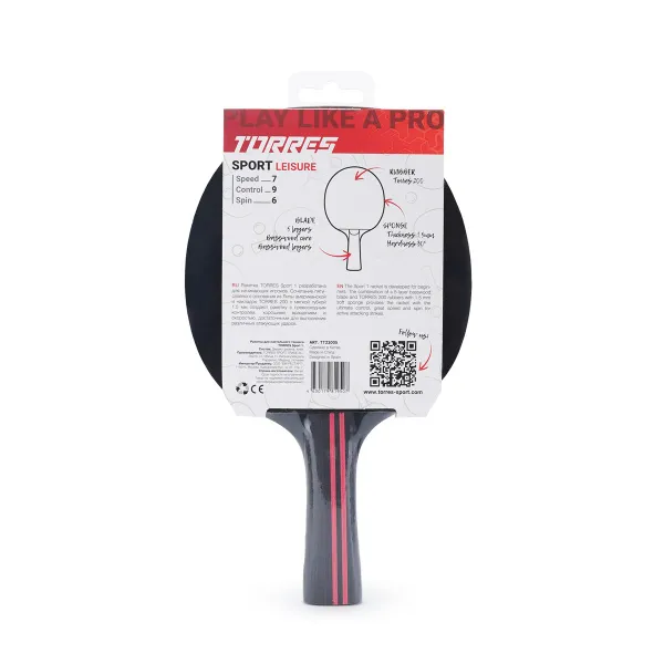 Ракетка для н/т TORRES Sport 1*, TT23005 для любителей, накладка 1,5 мм, конич. ручка за 991.10 ₽ в Иванове