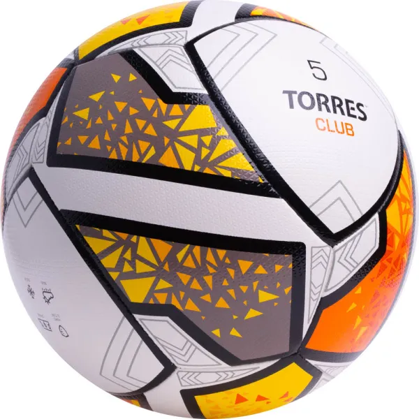 Мяч футб. TORRES Club, F323965, р.5, 10 пан., ПУ, гибрид. сшив, бел-оранж-желт за 2&nbsp;225.30 ₽ в Иванове